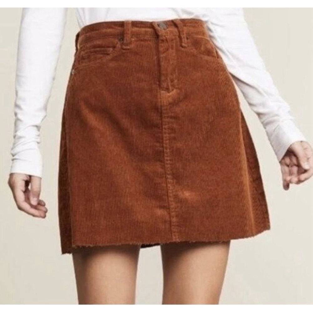 BlankNYC High Waist Atlas Corduroy Skirt Raw Hem Rust Brown‎ Womens Sz 25
